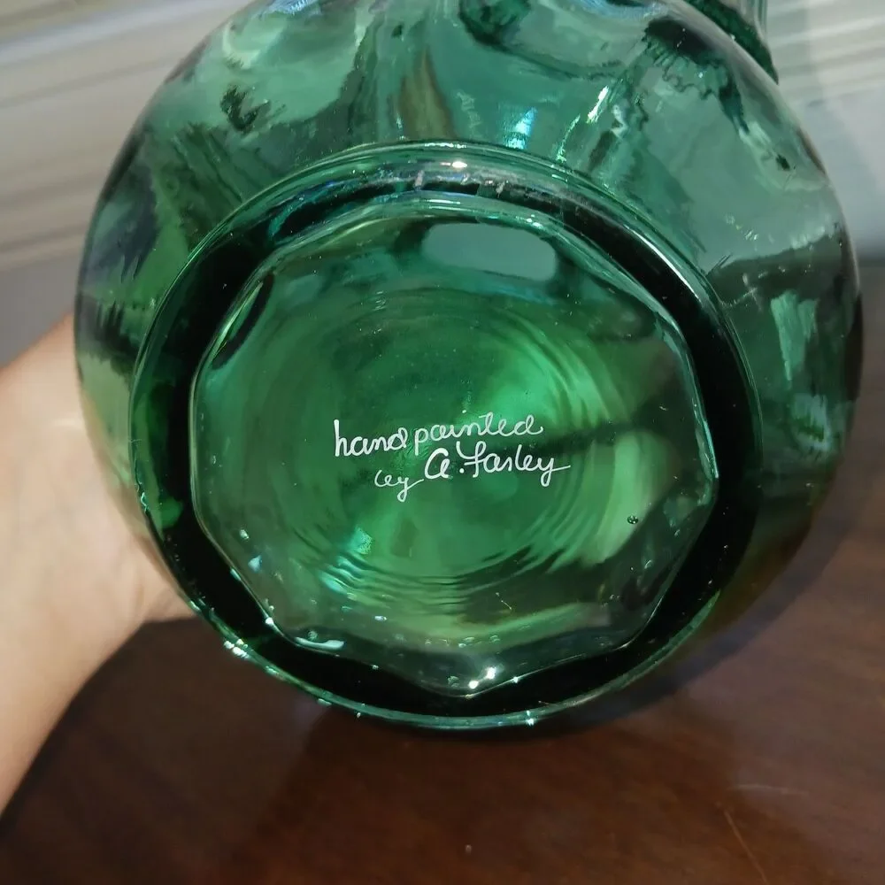 Fenton Seafoam Green Pitcher Floral Art Glass 7